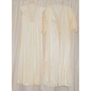 Nylon Lace Ivory Nightgown Robe Set Val Mode Lingerie Small Made in USA 2 Pc